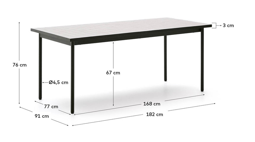 Outdoor-Tisch Maurina aus grün verzinktem Stahl mit Kacheln in der Farbe Écru 182 x 91 cm - ZEN ZONE Furniture
