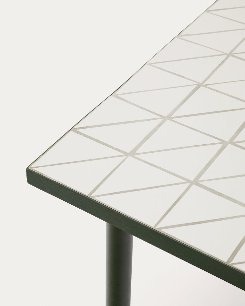 Outdoor-Tisch Maurina aus grün verzinktem Stahl mit Kacheln in der Farbe Écru 182 x 91 cm - ZEN ZONE Furniture