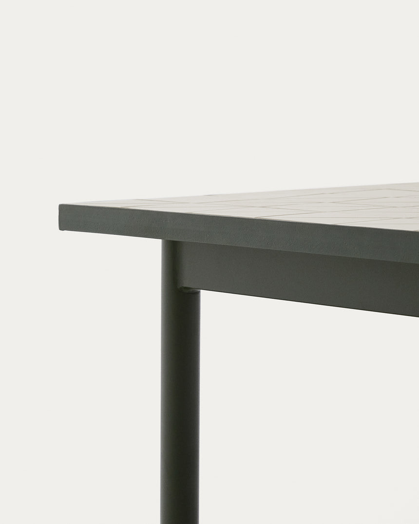 Outdoor-Tisch Maurina aus grün verzinktem Stahl mit Kacheln in der Farbe Écru 182 x 91 cm - ZEN ZONE Furniture