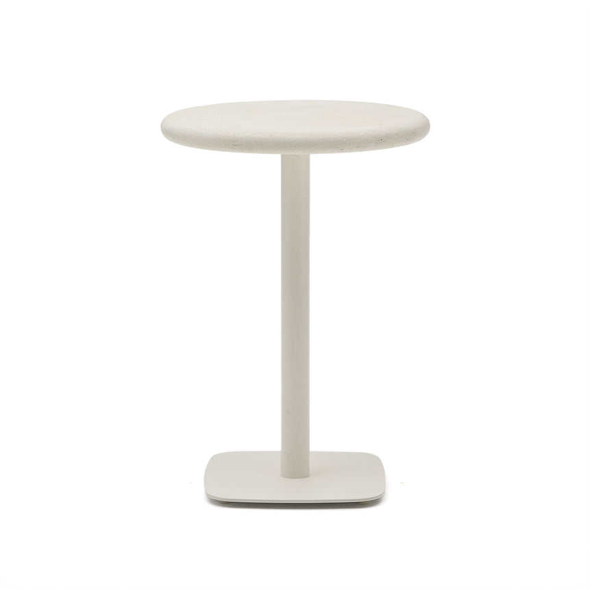 Hoher, runder Outdoor-Tisch Dina mit weißer Zementplatte Ø 70 cm und weißem Stahlfuß 48 x 48 x 96 cm - ZEN ZONE Furniture