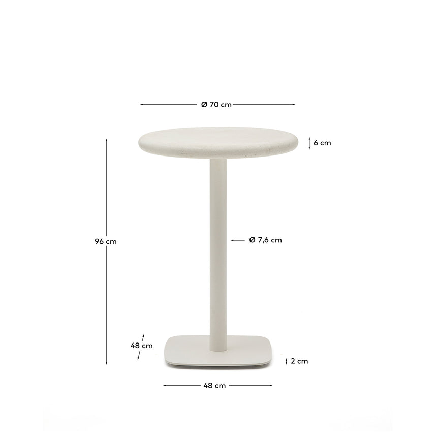 Hoher, runder Outdoor-Tisch Dina mit weißer Zementplatte Ø 70 cm und weißem Stahlfuß 48 x 48 x 96 cm - ZEN ZONE Furniture