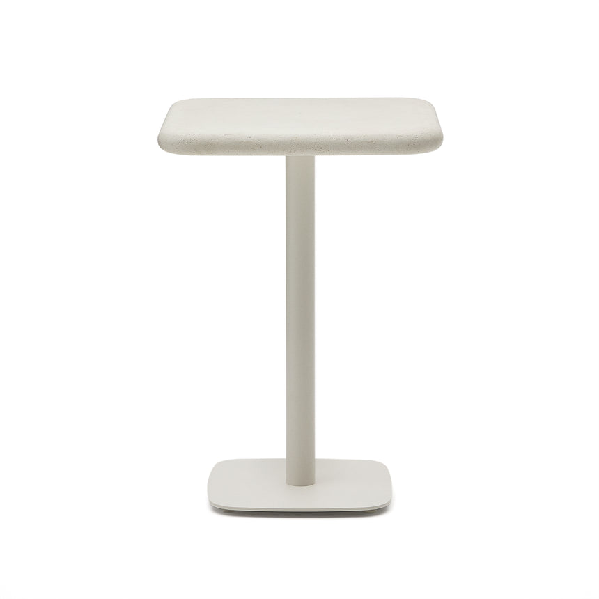 Hoher Outdoor-Tisch Dina mit weißer Zementplatte 70 x 70 cm und weißem Stahlfuß 48 x 48 x 96 cm - ZEN ZONE Furniture