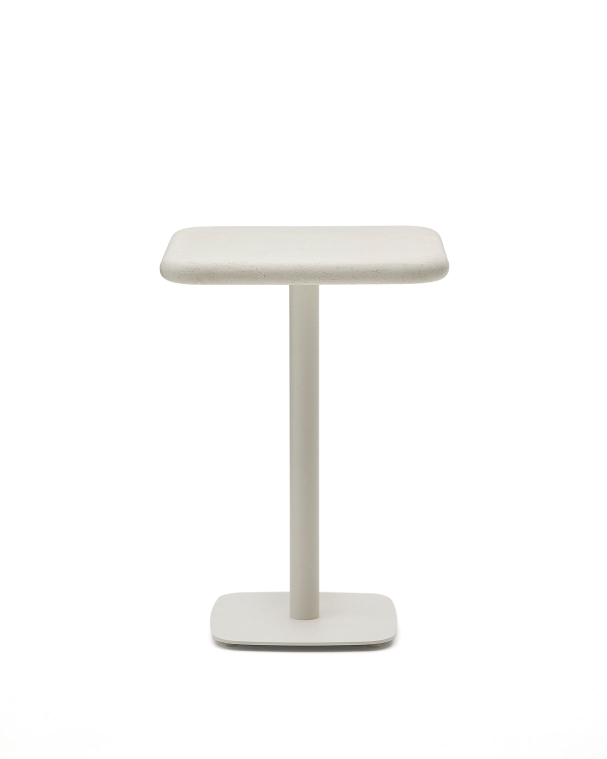 Hoher Outdoor-Tisch Dina mit weißer Zementplatte 70 x 70 cm und weißem Stahlfuß 48 x 48 x 96 cm - ZEN ZONE Furniture