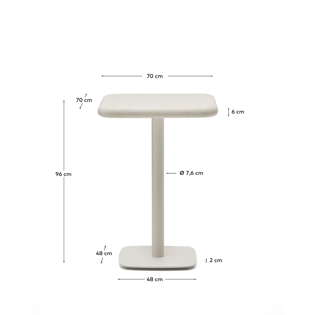 Hoher Outdoor-Tisch Dina mit weißer Zementplatte 70 x 70 cm und weißem Stahlfuß 48 x 48 x 96 cm - ZEN ZONE Furniture