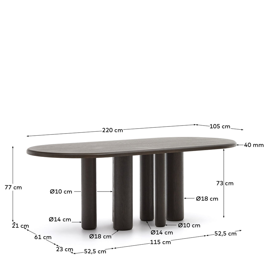 Mailen ovaler Tisch aus Eschenfurnier mit dunklem Finish Ø 220 x 105 cm - ZEN ZONE Furniture