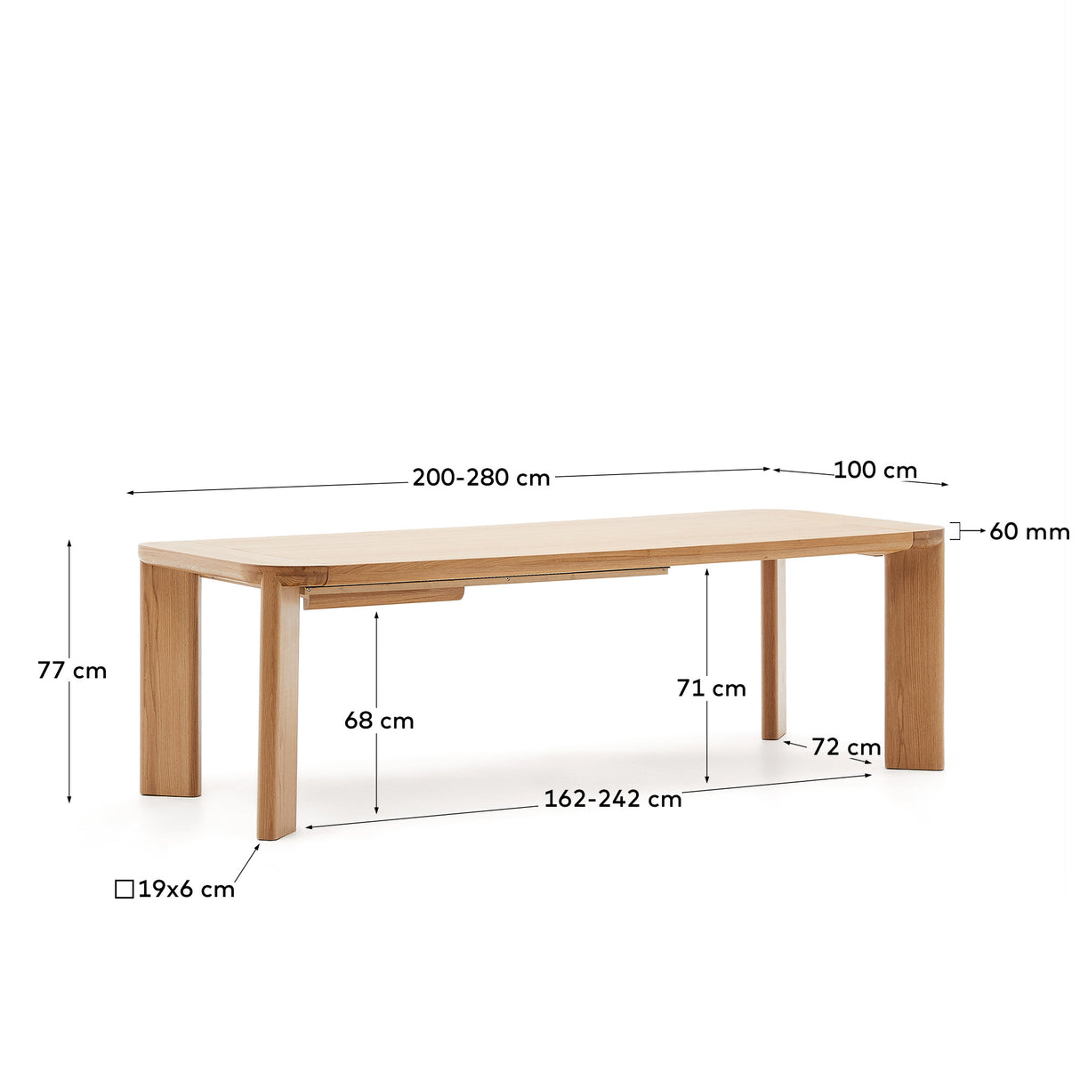 Jondal Ausziehtisch aus Massivholz und Eichenfurnier 100 % FSC 200 (280) x 100 cm - ZEN ZONE Furniture