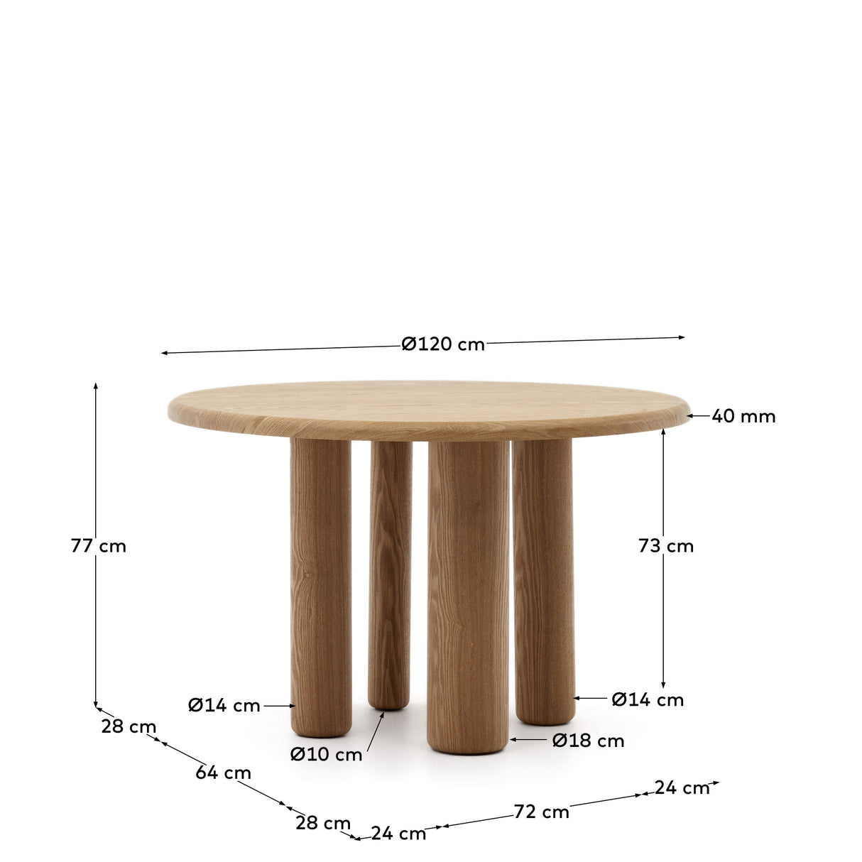Mailen runder Tisch aus Eschenfurnier mit natürlichem Finish Ø 120 cm - ZEN ZONE Furniture
