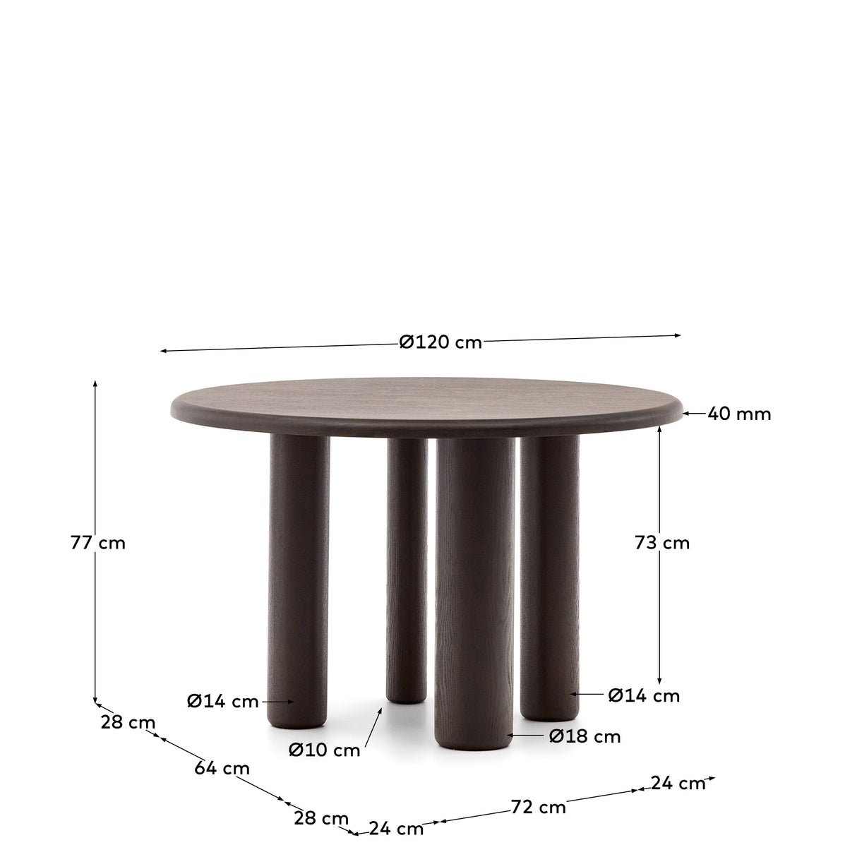 Mailen runder Tisch aus Eschenfurnier mit dunklem Finish Ø 120 cm - ZEN ZONE Furniture