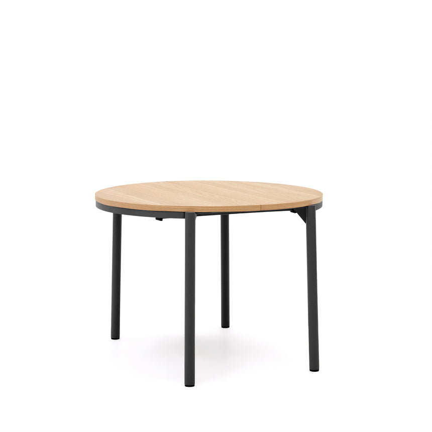 Montuiri Ausziehtisch rund Eichenfurnier und Stahlbeine schwarzes Finish Ø90(130) cm - ZEN ZONE Furniture