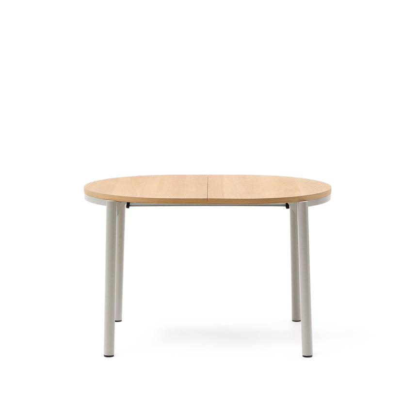 Montuiri Ausziehtisch rund Eichenfurnier und Stahlbeine graues Finish 120(160) x 90 cm - ZEN ZONE Furniture