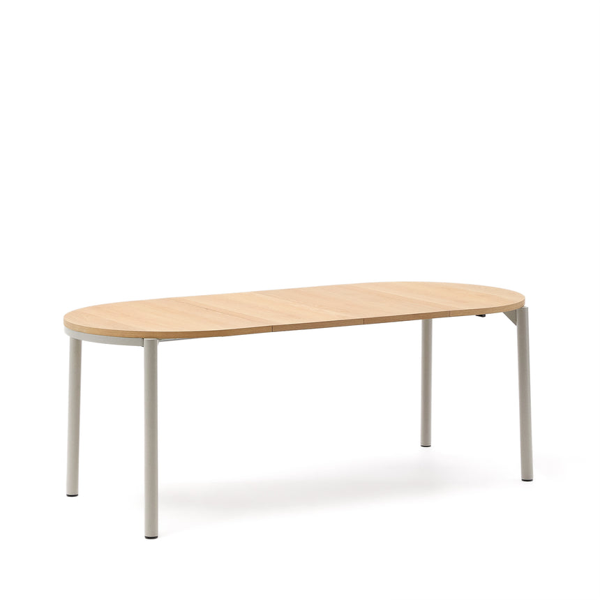 Montuiri Ausziehtisch rund Eichenfurnier und Stahlbeine graues Finish 120(160) x 90 cm - ZEN ZONE Furniture