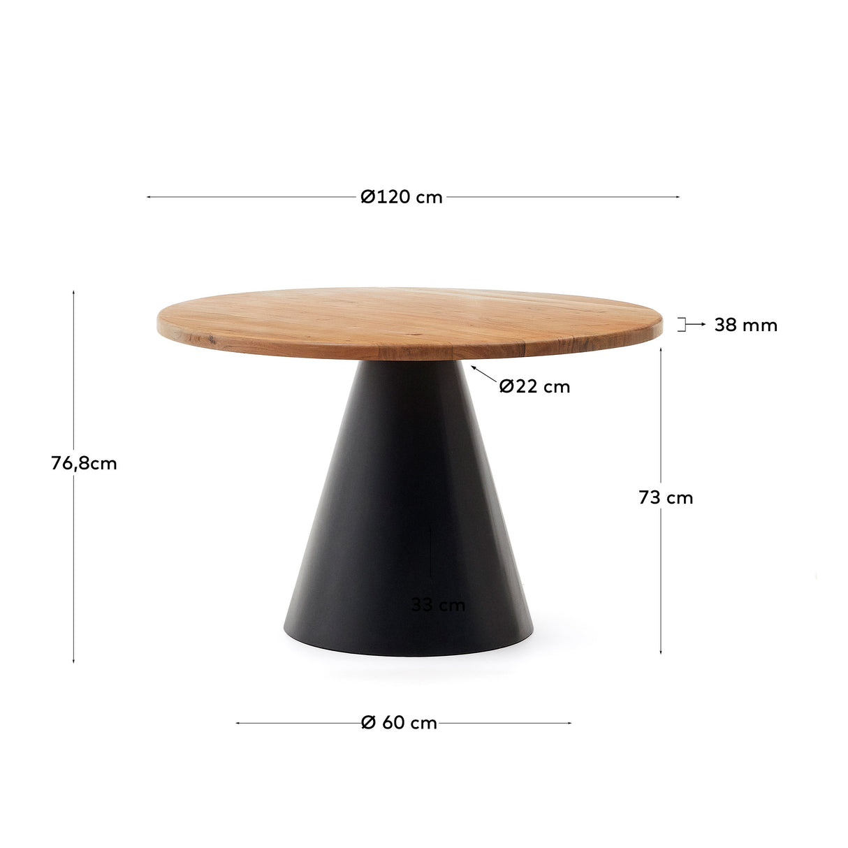 Wilshire runder Tisch aus massivem Akazienholz und Stahl in Schwarz Ø 120 cm - ZEN ZONE Furniture