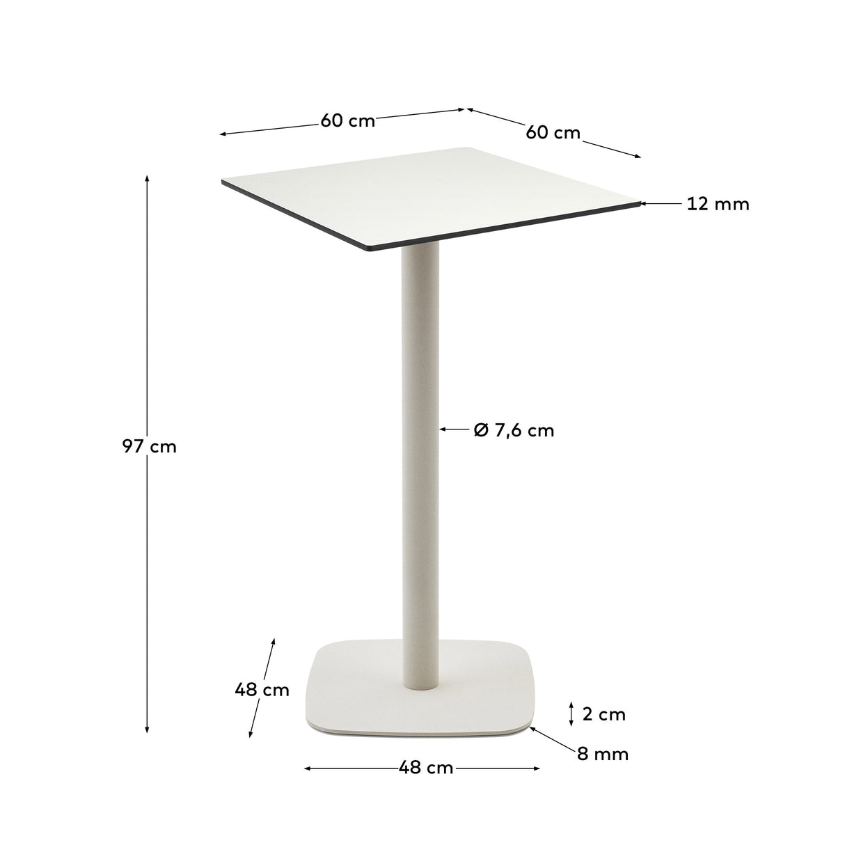 Dina Outdoor Stehtisch weiß mit weiß lackiertem Metallbein 60x60x96 cm - ZEN ZONE Furniture