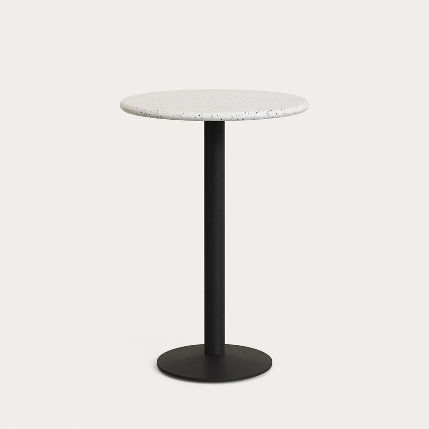Hoher, runder Saura Bar-Tisch aus Metall mit weisser Terrazzo-platte, 96 x Ø70 cm - ZEN ZONE Furniture