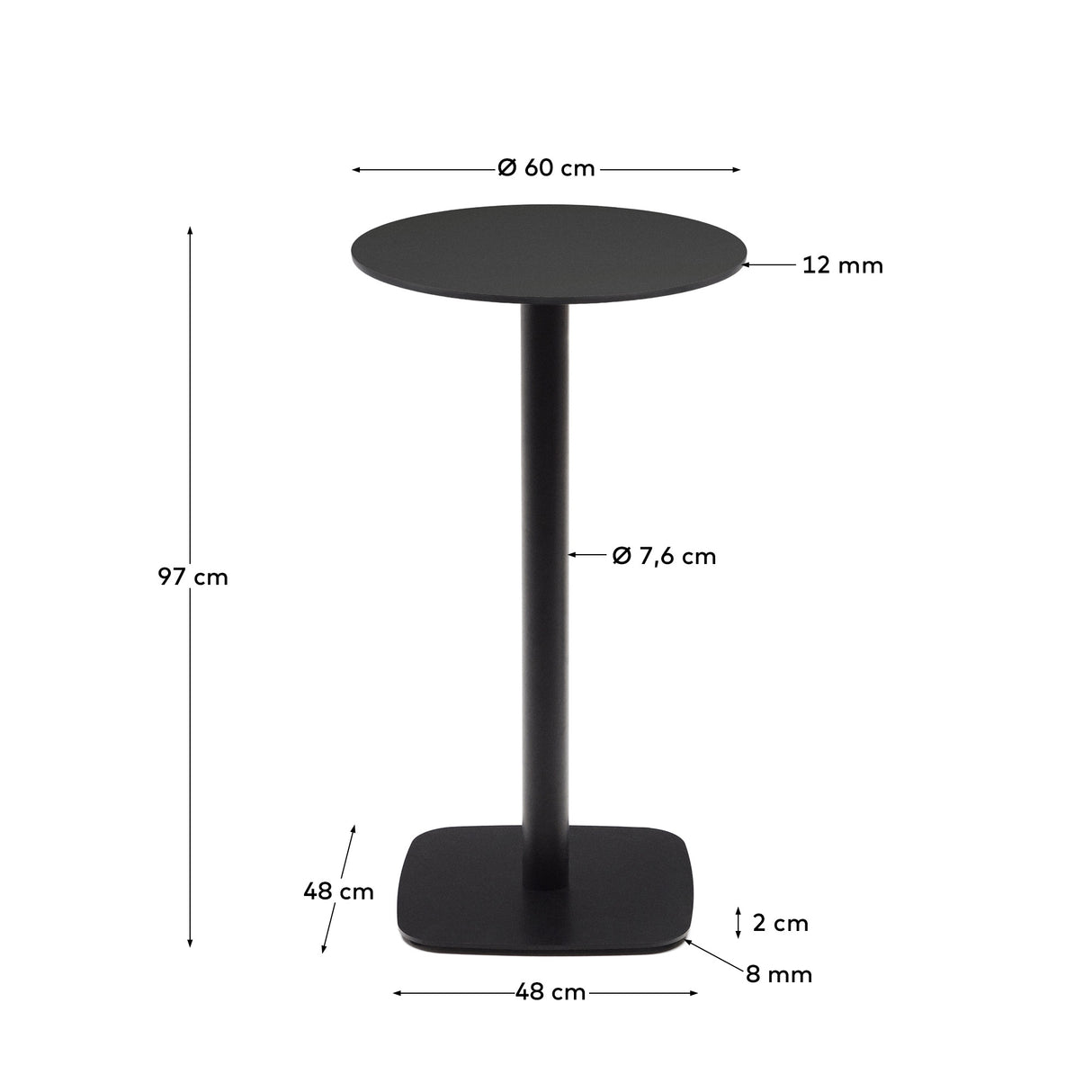 Dina hoher runder Outdoor-Tisch schwarz mit schwarz lackiertem Metallgestell Ø 60x96 cm - ZEN ZONE Furniture