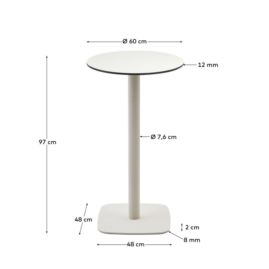 Dina runder hoher Outdoor-Tisch weiß Metallbein weiß lackiert Ø 60 x 96 cm - ZEN ZONE Furniture