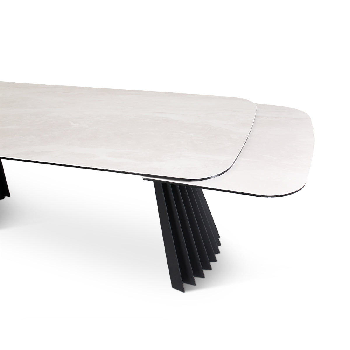 Verlängerungstisch PAYA Keramik beige, anthrazitfarbene Metallbeine 200-300 cm - ZEN ZONE Furniture