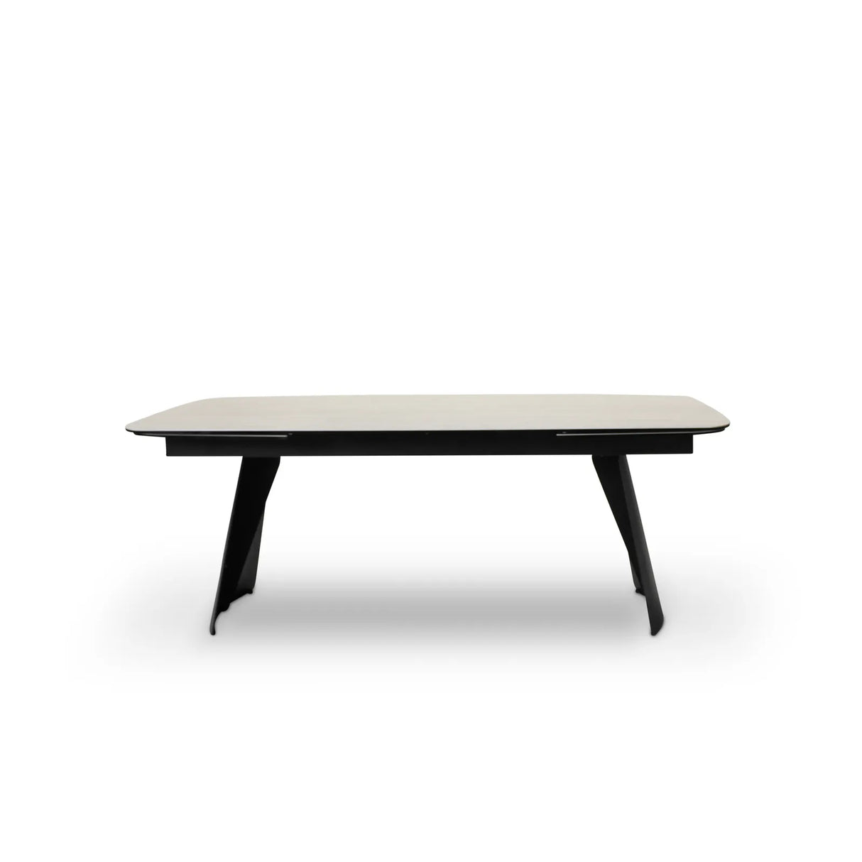 Ausziehbarer Tisch BURANO Keramik Travertin Look, schwarzes Metallbein 200-300 cm - ZEN ZONE Furniture
