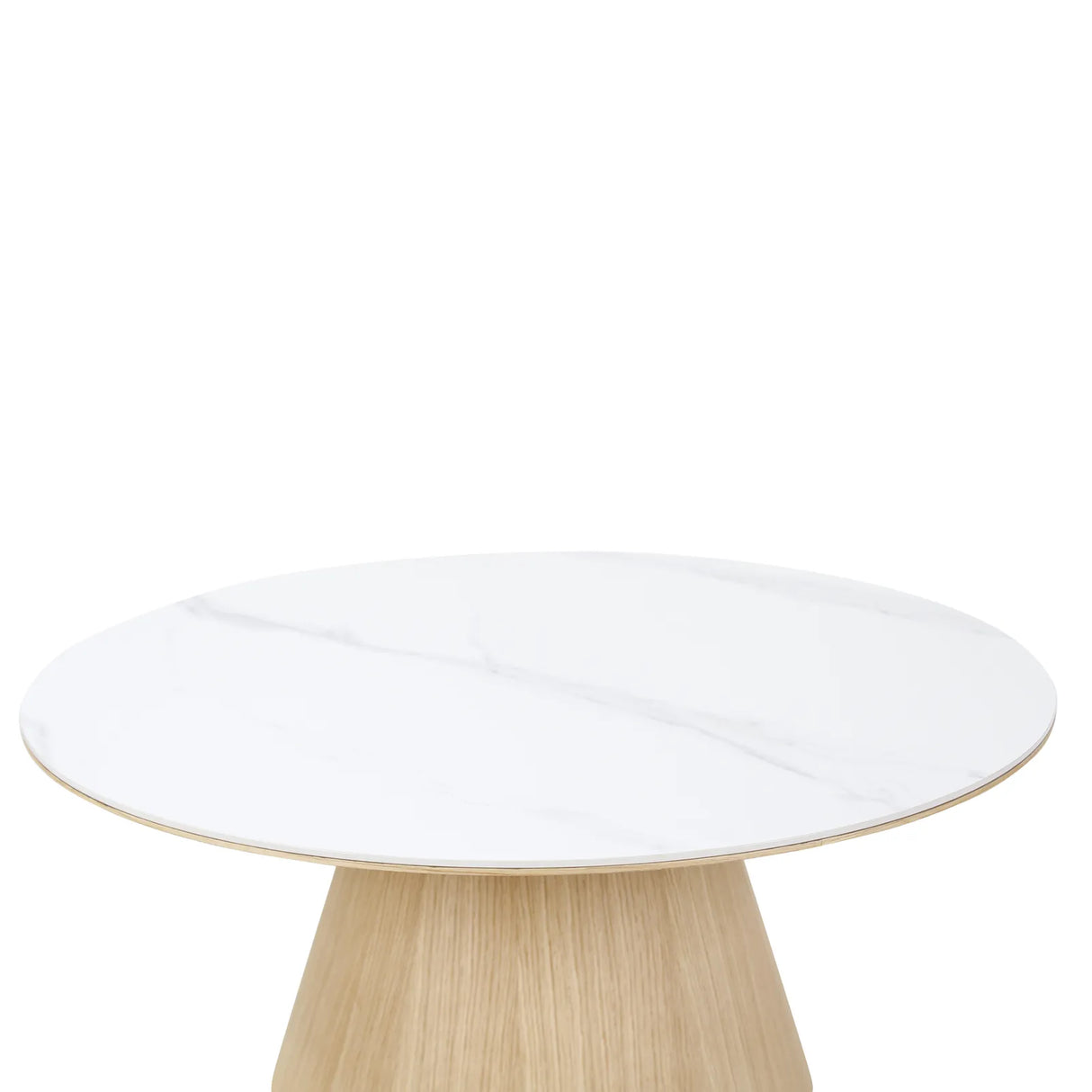 Couchtisch CLARICE Keramik Weiß, Holzbein Eiche Natur 90x90 cm - ZEN ZONE Furniture