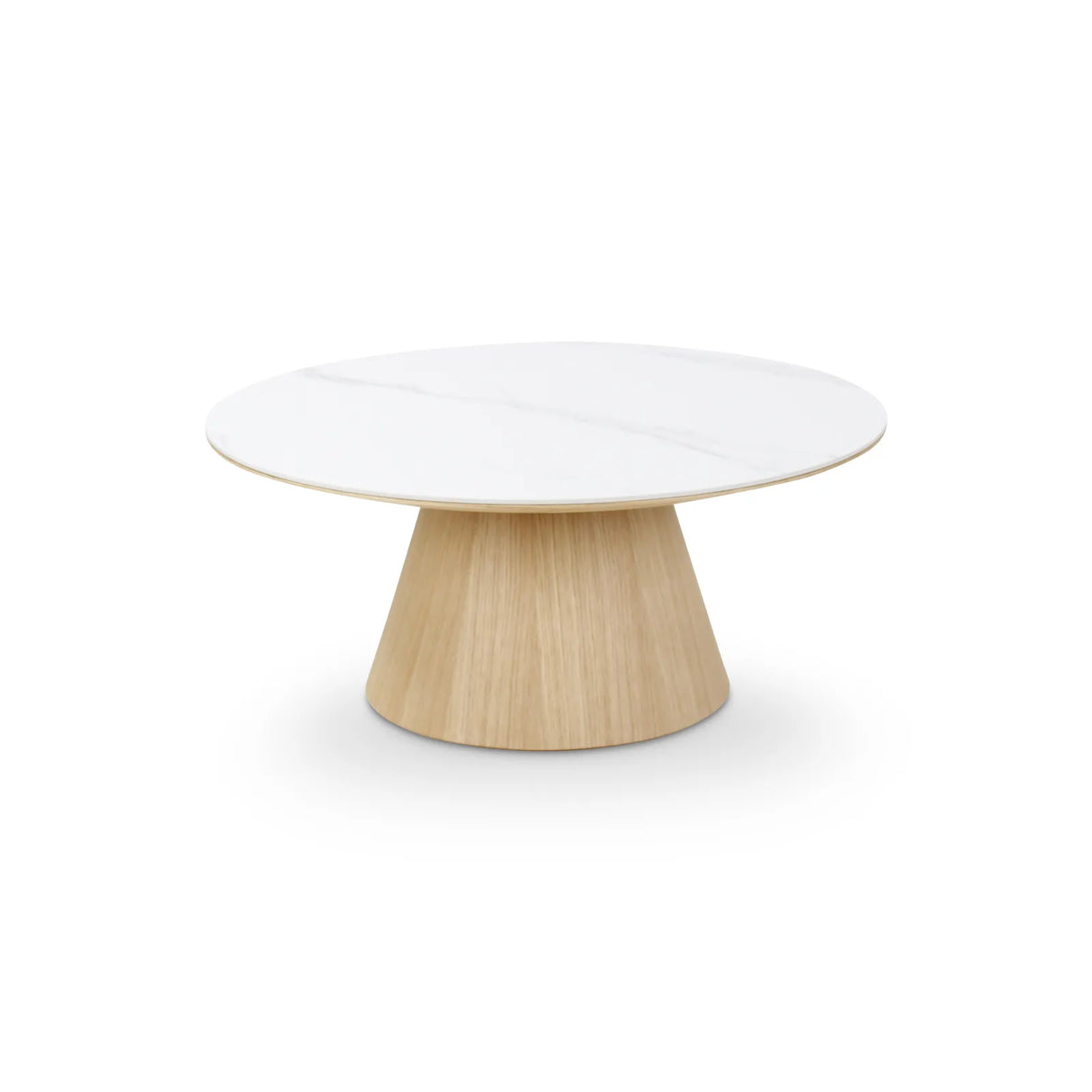 Couchtisch CLARICE Keramik Weiß, Holzbein Eiche Natur 90x90 cm - ZEN ZONE Furniture