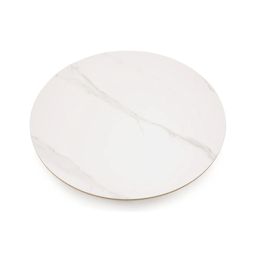 Couchtisch CLARICE Keramik Weiß, Holzbein Eiche Natur 90x90 cm - ZEN ZONE Furniture