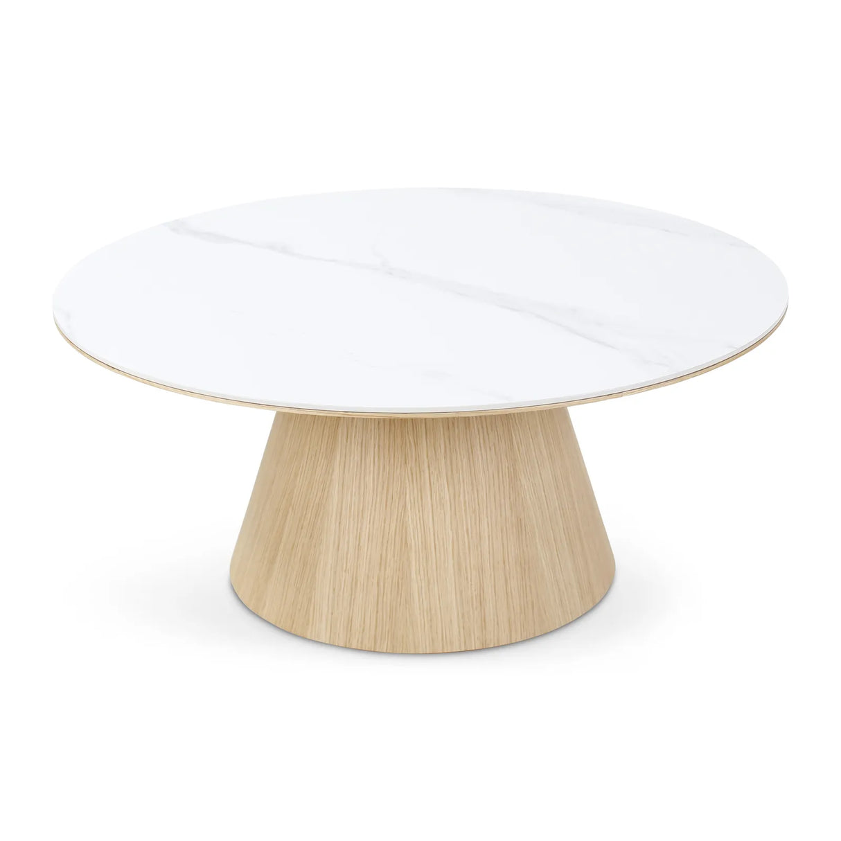 Couchtisch CLARICE Keramik Weiß, Holzbein Eiche Natur 90x90 cm - ZEN ZONE Furniture