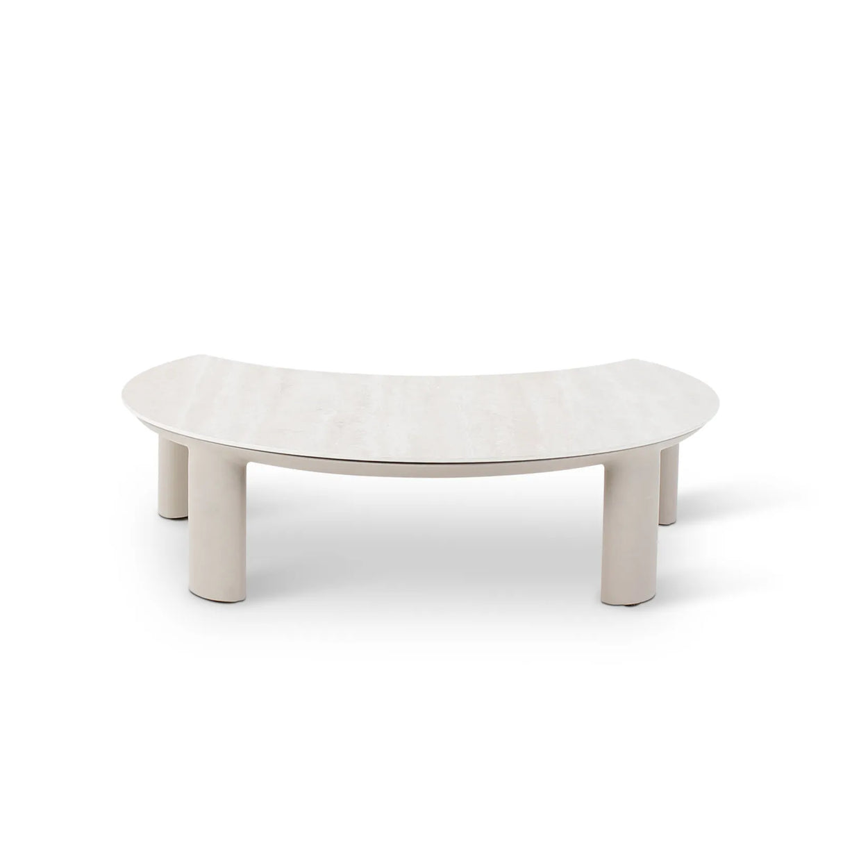 Gartentisch Nimbo aus Aluminium und gesinterten Travertinstein in weiß, 90x72x24 cm - ZEN ZONE Furniture