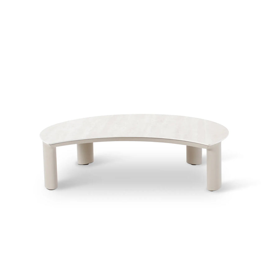 Gartentisch Nimbo aus Aluminium und gesinterten Travertinstein in weiß, 90x72x24 cm - ZEN ZONE Furniture