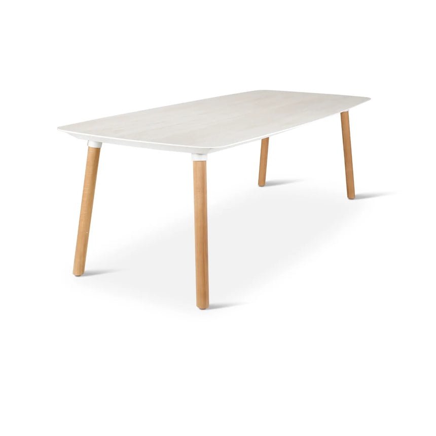 Gartentisch Romeo aus Teakholz und gesinterter Travertinstein in grau, 240x100x76 cm - ZEN ZONE Furniture