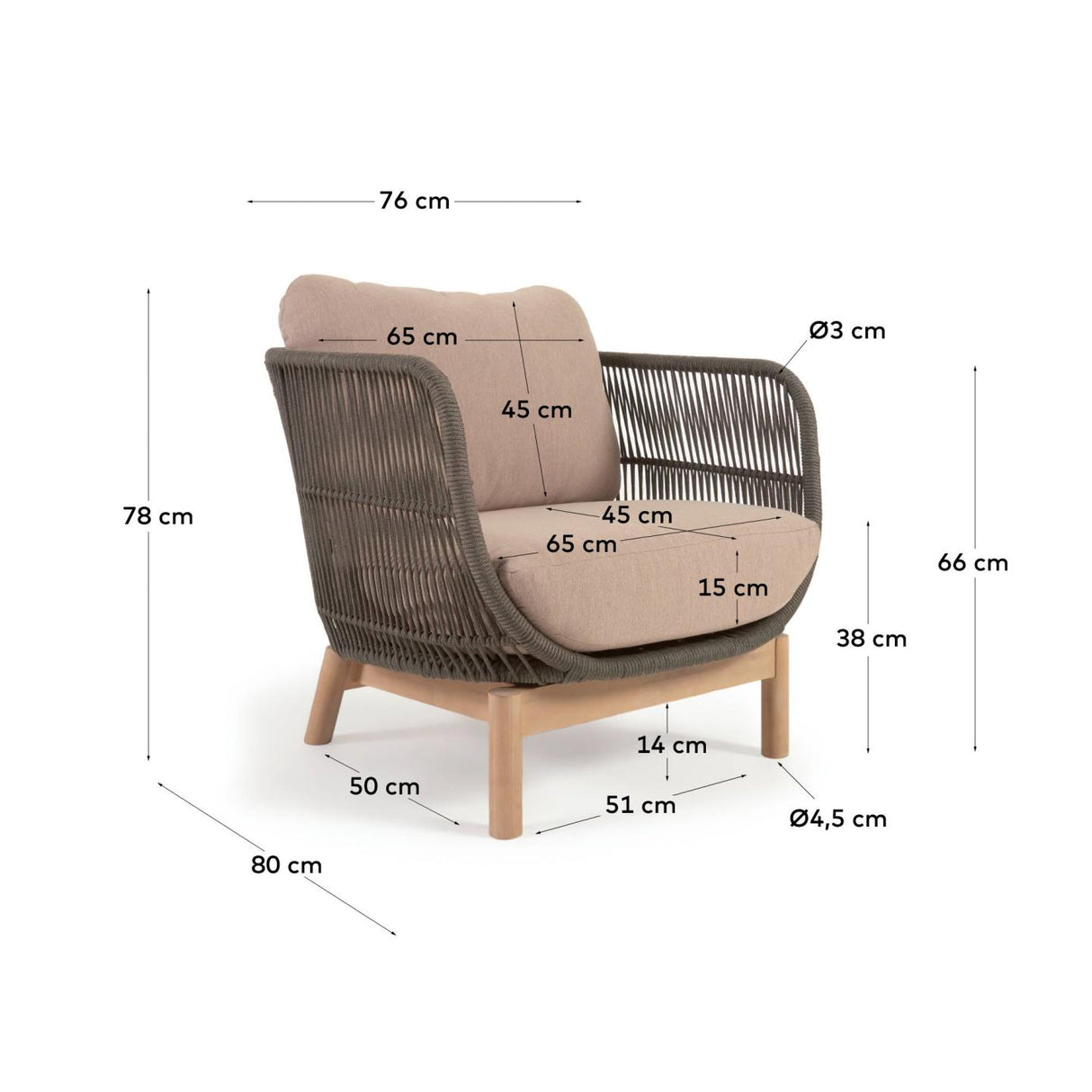 Catalina Sessel aus grünem Seil und massivem Akazienholz 100% FSC - ZEN ZONE Furniture