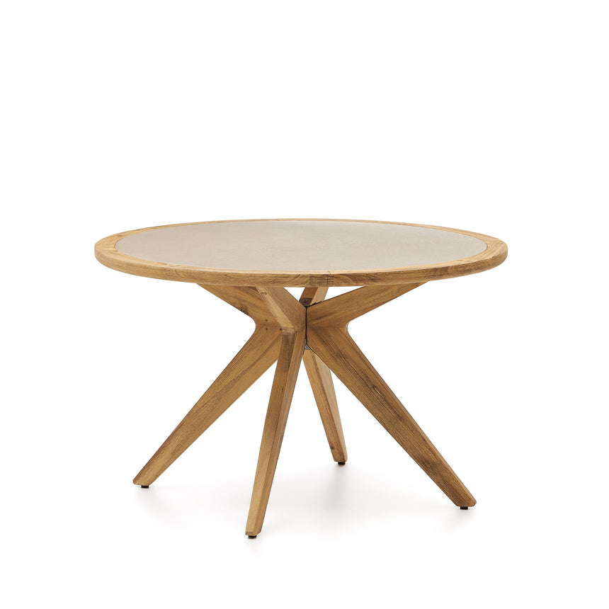 Julieta runder Tisch aus beigem Polyzement und massivem Akazienholz Ø 120 cm FSC 100% - ZEN ZONE Furniture