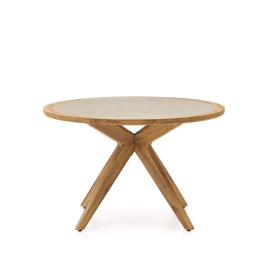 Julieta runder Tisch aus beigem Polyzement und massivem Akazienholz Ø 120 cm FSC 100% - ZEN ZONE Furniture