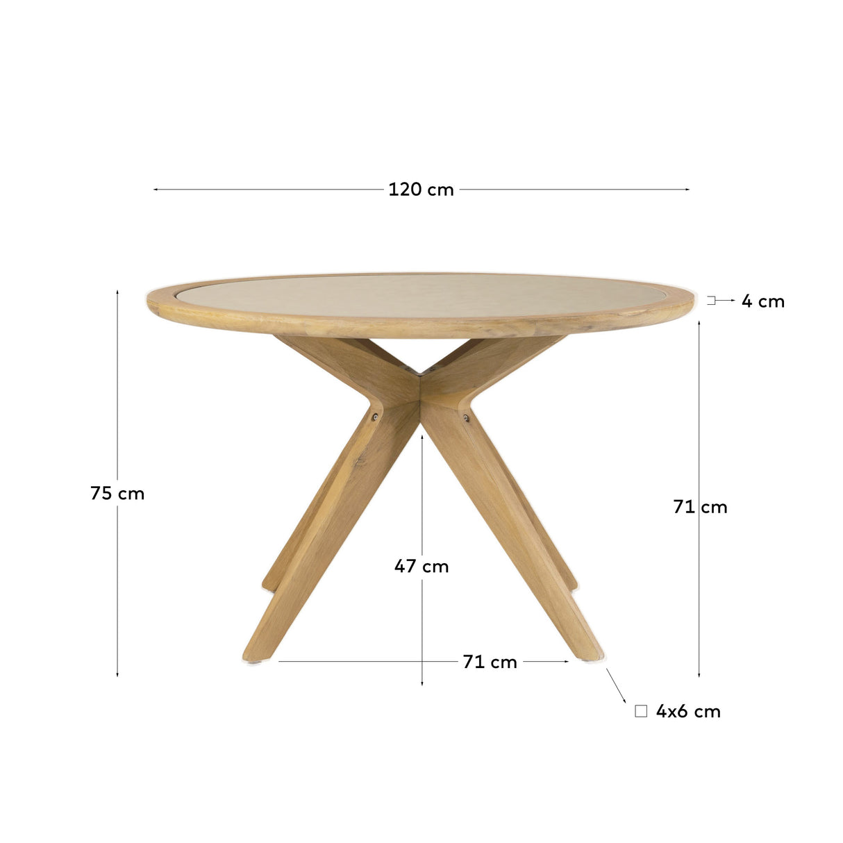 Julieta runder Tisch aus beigem Polyzement und massivem Akazienholz Ø 120 cm FSC 100% - ZEN ZONE Furniture