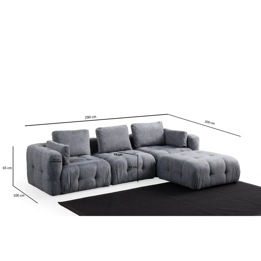 Amaris 3-Sitzer Sofa mit Pouf, 290x200 cm - ZEN ZONE Furniture