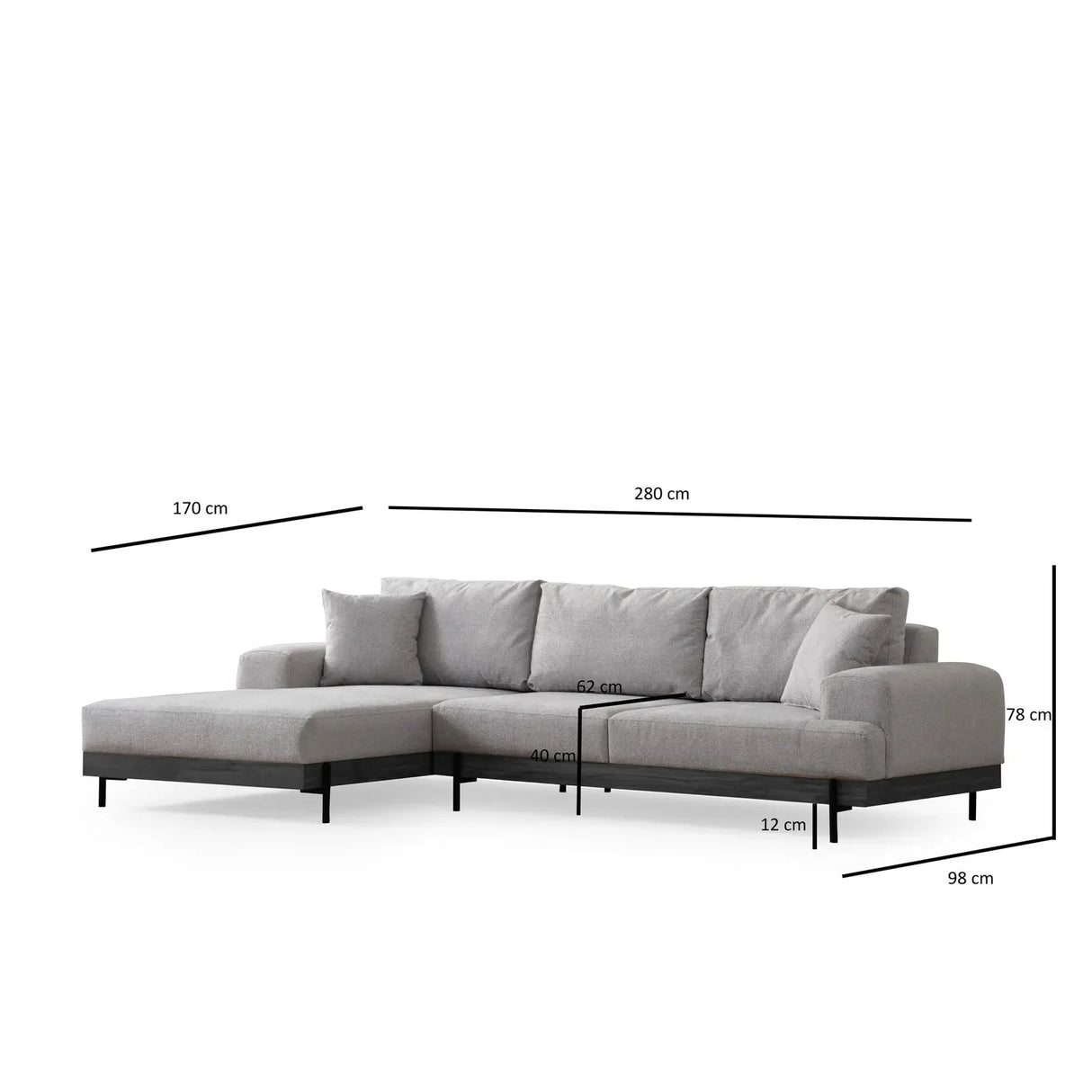 Canapé d'angle Eti, côté gauche, 280x170 cm