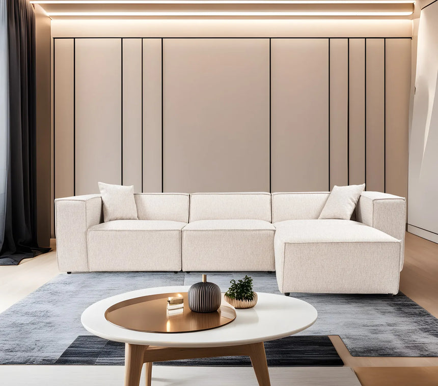 Lora Ecksofa aus Leinen, Rechte Seite, in Hellbraun, 303x193 cm von Atelier Del Sofa – Bild 3