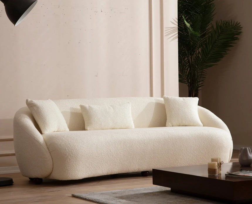 Napoli 3-Sitzer Sofa in Creme Bouclette, Beine in Walnuss, 230x94 cm von Atelier Del Sofa – Bild 1