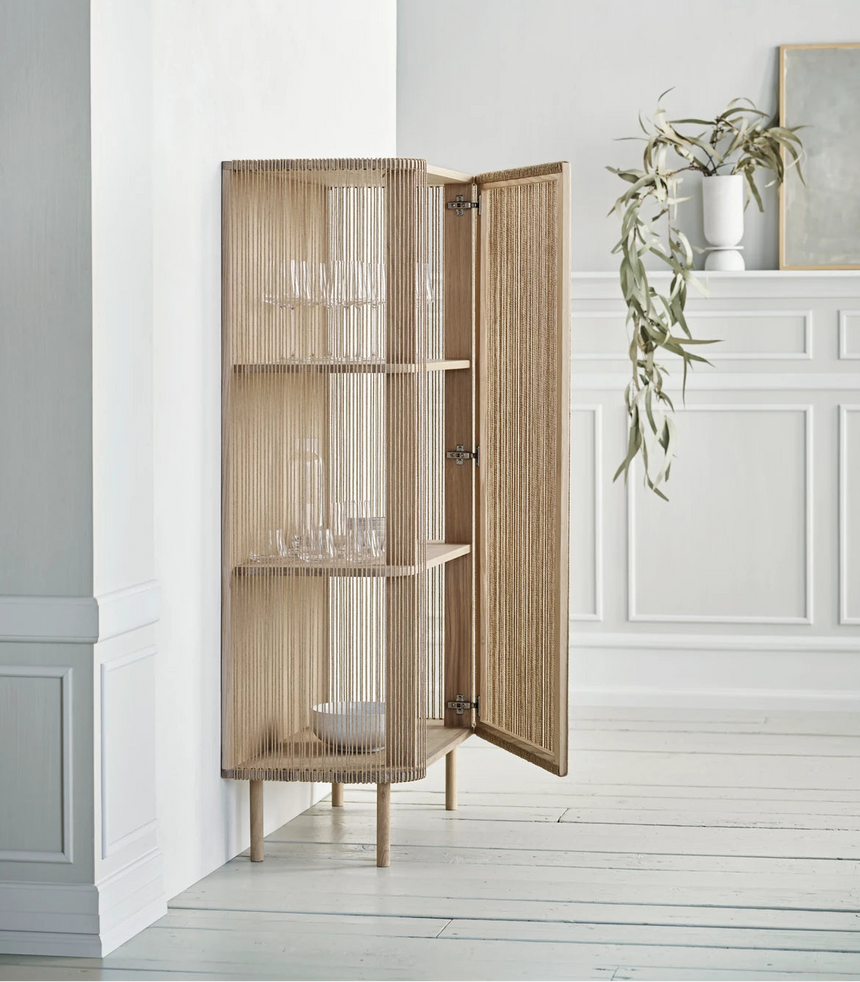 Cord Highboard, aus Eiche, geölt, Ausführung mit Cord, 90x45 cm