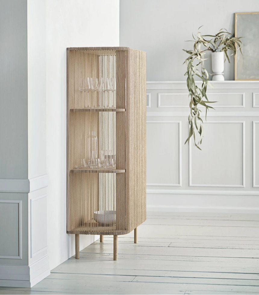 Cord Highboard, aus Eiche, geölt, Ausführung mit Cord, 90x45 cm