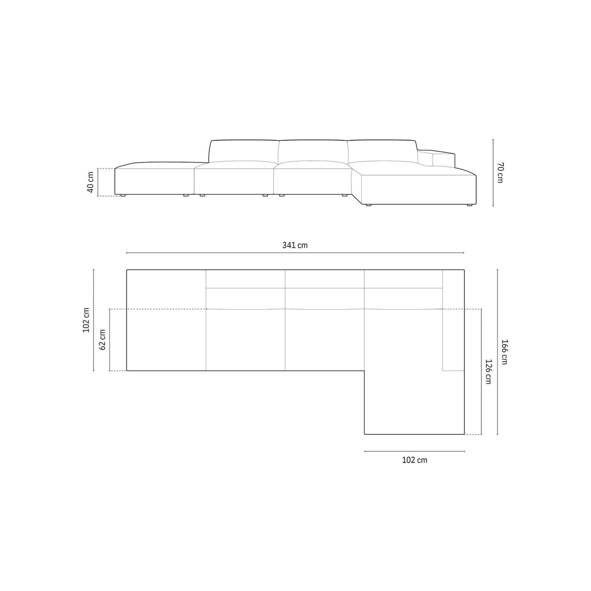 Arendal 5-Sitzer Ecksofa, Rechte Seite, aus Chenille mit Cordoptik in Flaschengrün (Brave Me 10), 341x166x70 cm von Cosmopolitan Design – Bild 2