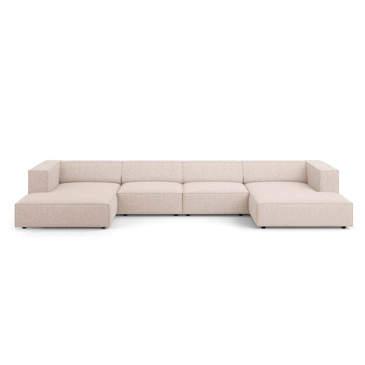 Arendal 6-Sitzer Panorama Sofa aus Chenille in Beige (Haga 30), Beine in Schwarzes Plastik, 364x166x70 cm von Cosmopolitan Design – Bild 1