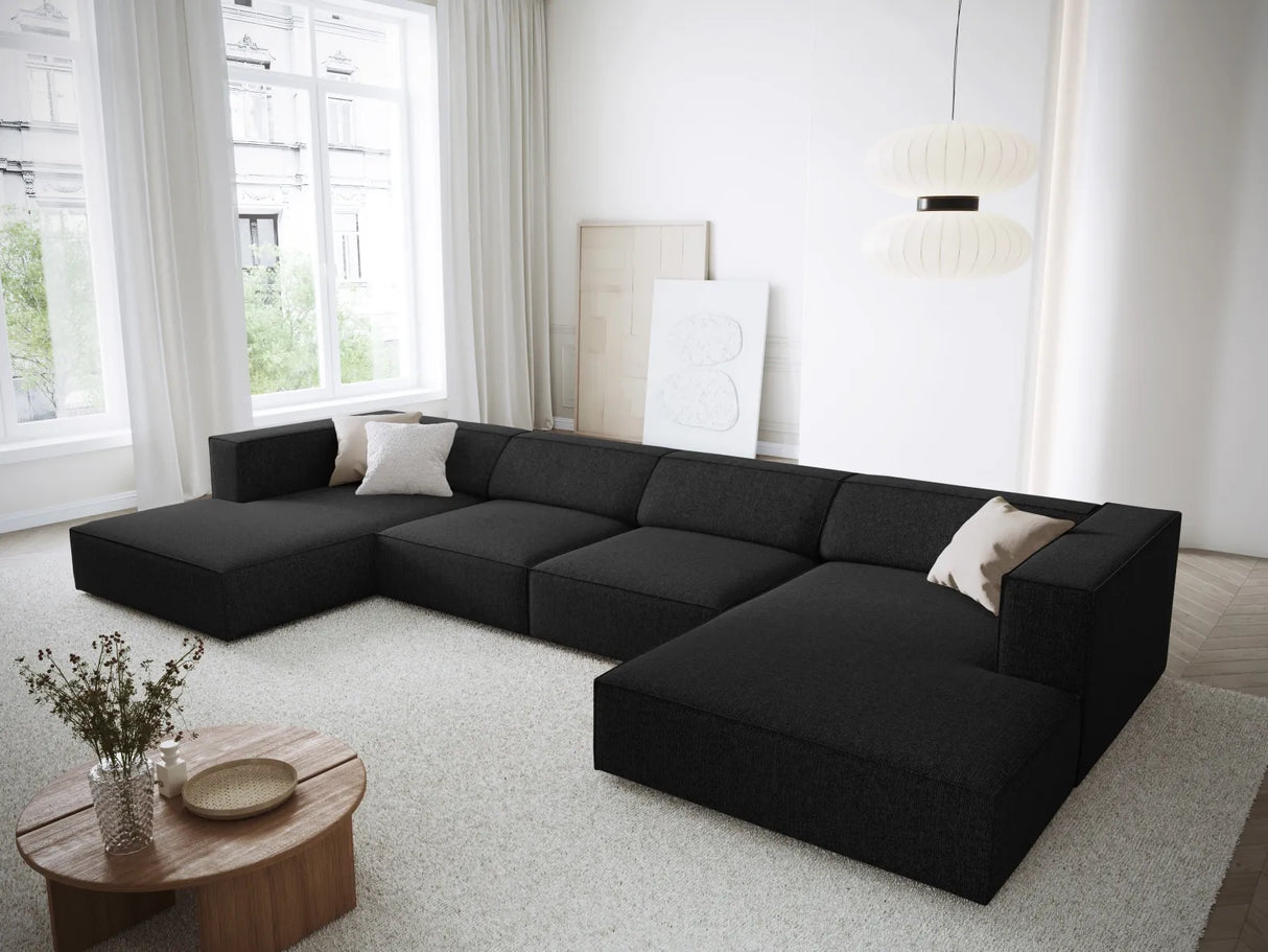 Arendal 6-Sitzer Panorama Sofa aus Chenille in Schwarz (Haga 19), Beine in Schwarzes Plastik, 364x166x70 cm von Cosmopolitan Design – Bild 2