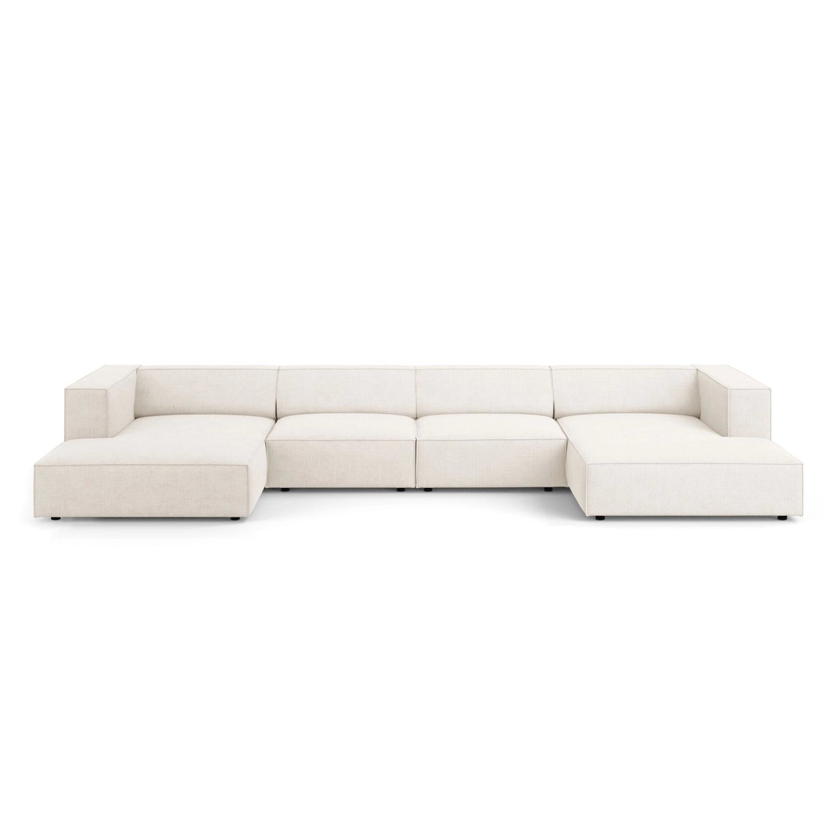 Arendal 6-Sitzer Panorama Sofa aus Chenille mit Cordoptik in Elfenbein (Brave Me 1), Beine in Schwarzes Plastik, 364x166x70 cm von Cosmopolitan Design – Bild 1