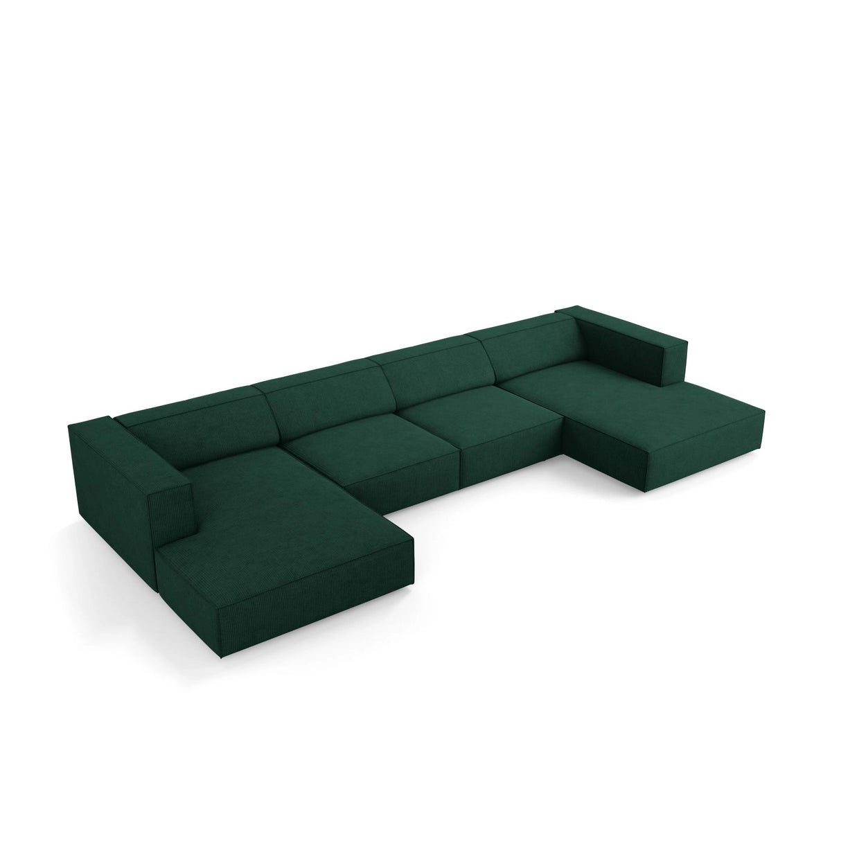 Arendal 6-Sitzer Panorama Sofa aus Chenille mit Cordoptik in Flaschengrün (Brave Me 10), Beine in Schwarzes Plastik, 364x166x70 cm von Cosmopolitan Design – Bild 3