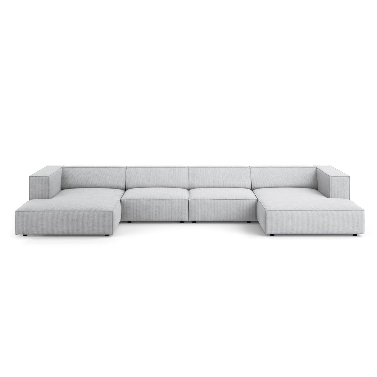 Arendal 6-Sitzer Panorama Sofa aus Chenille mit Cordoptik in Hellgrau (Brave Me 2), Beine in Schwarzes Plastik, 364x166x70 cm von Cosmopolitan Design – Bild 1
