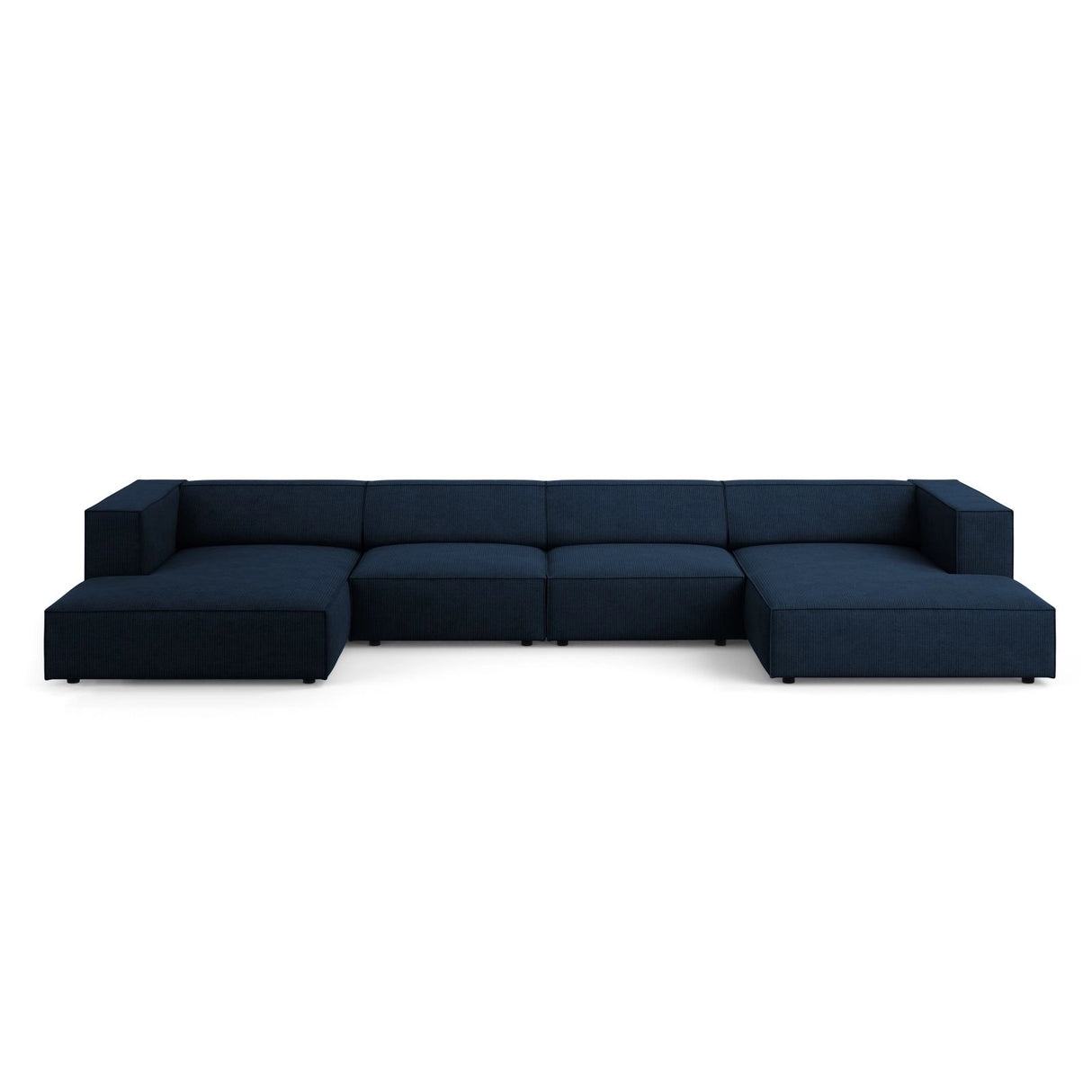 Arendal 6-Sitzer Panorama Sofa aus Chenille mit Cordoptik in Königsblau (Brave Me 7), Beine in Schwarzes Plastik, 364x166x70 cm von Cosmopolitan Design – Bild 1