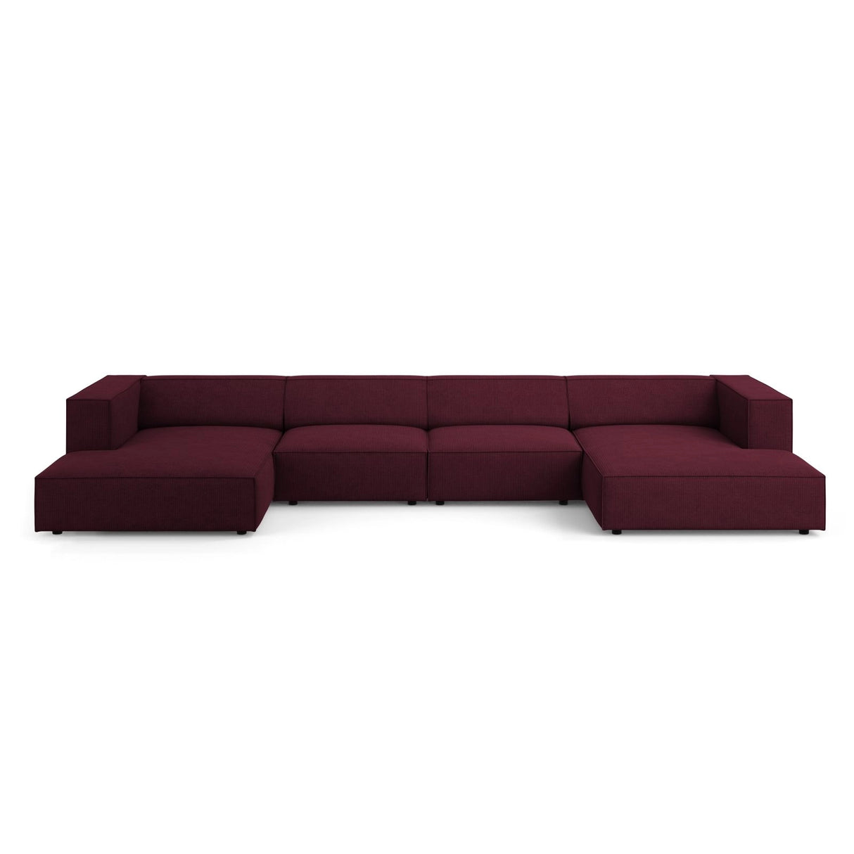 Arendal 6-Sitzer Panorama Sofa aus Chenille mit Cordoptik in Rubin (Brave Me 8), Beine in Schwarzes Plastik, 364x166x70 cm von Cosmopolitan Design – Bild 1