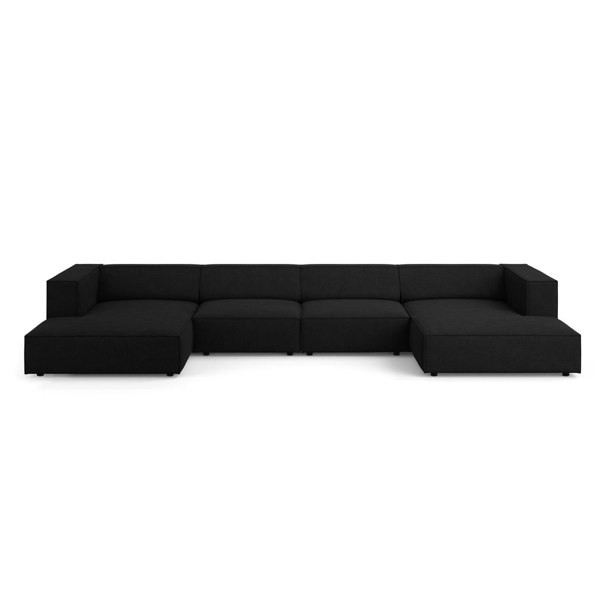 Arendal 6-Sitzer Panorama Sofa aus Chenille mit Cordoptik in Schwarz (Brave Me 6), Beine in Schwarzes Plastik, 364x166x70 cm von Cosmopolitan Design – Bild 1