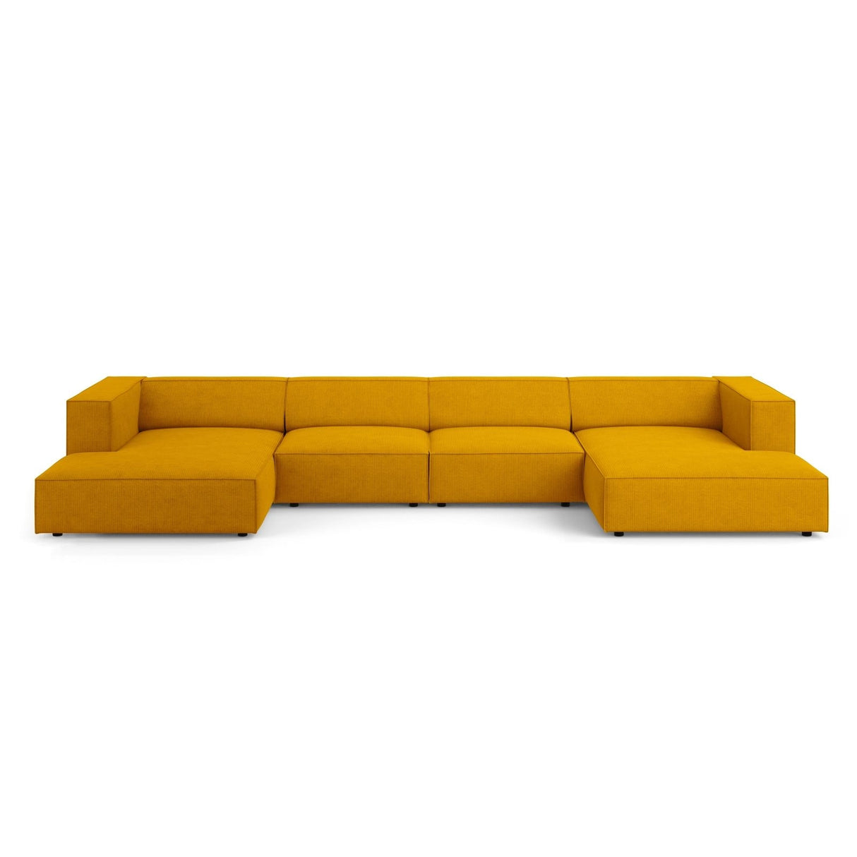 Arendal 6-Sitzer Panorama Sofa aus Chenille mit Cordoptik in Senf (Brave Me 13), Beine in Schwarzes Plastik, 364x166x70 cm von Cosmopolitan Design – Bild 1