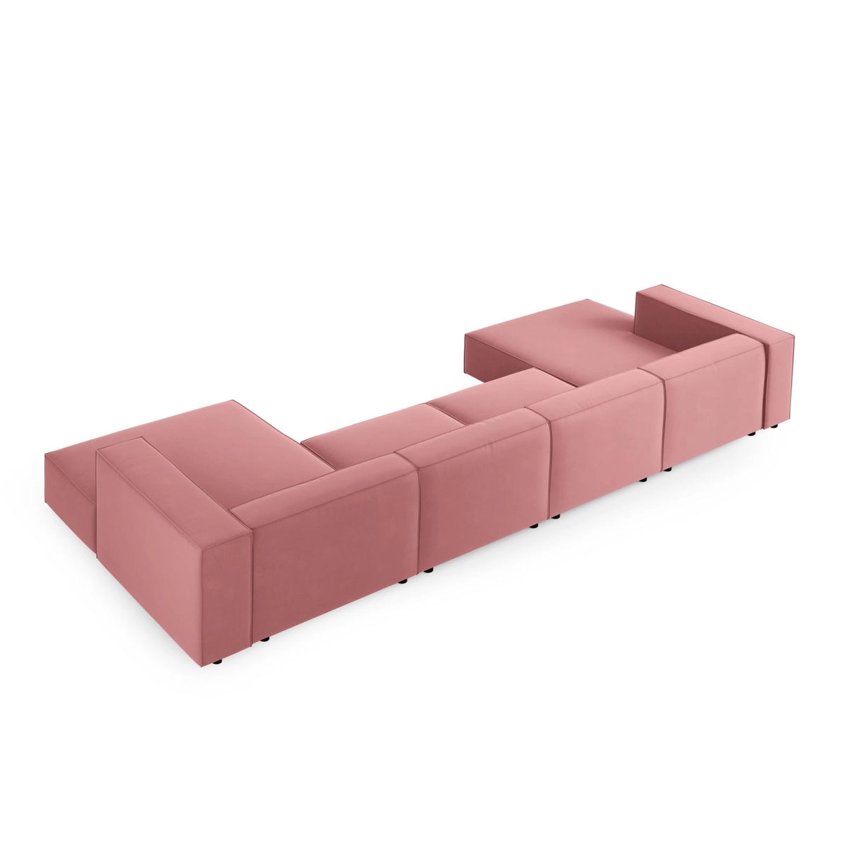 Arendal 6-Sitzer Panorama Sofa aus Samt in Flamingo (Casino Salmon), Beine in Schwarzes Plastik, 364x166x70 cm von Cosmopolitan Design – Bild 4